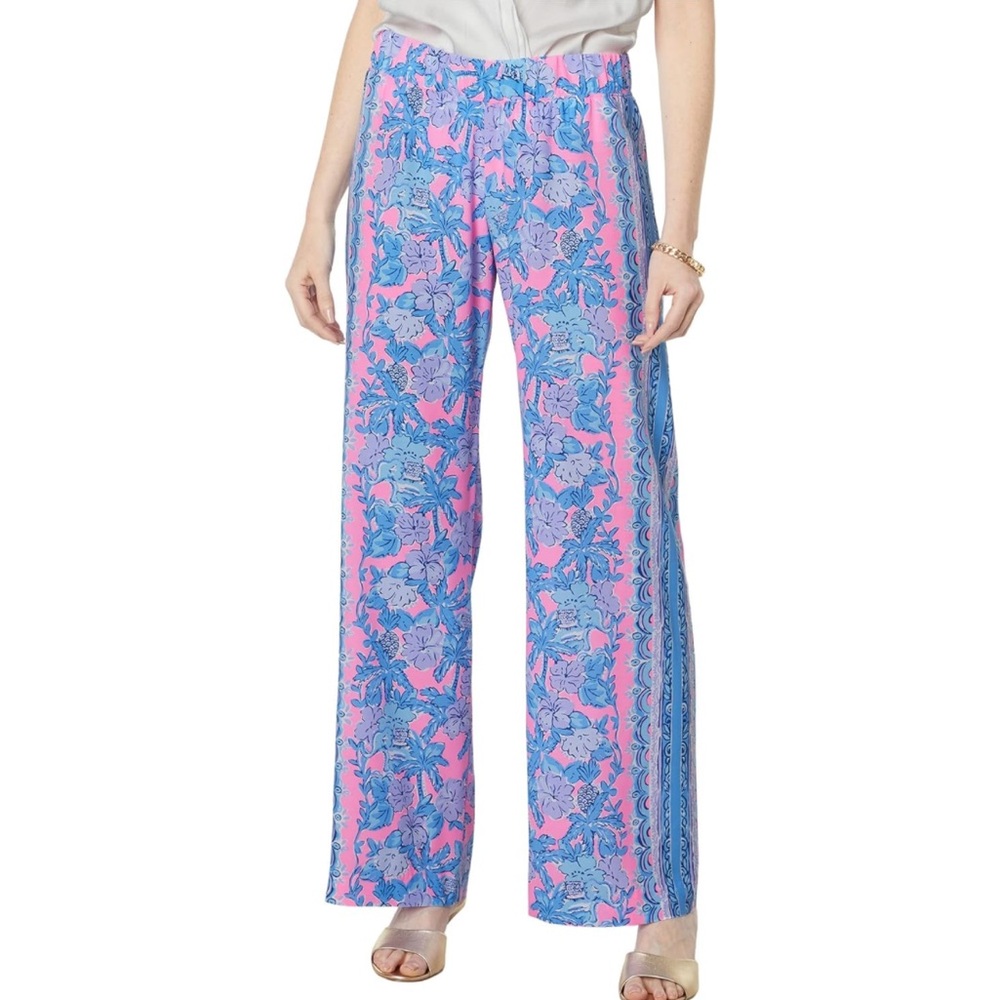 Lilly Pulitzer Bal Harbour Palazzo Pants Soleil Pink Palm Paradise